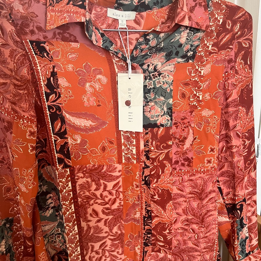 Boho Red and Orange Patchwork Blouse